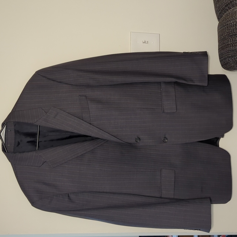 Ralph Lauren men's 1 vent 2 button suit jacket size 42L Dark Gray With Pinstripe